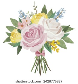 Watercolor rose flower bouquet, vector