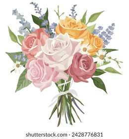 Watercolor rose flower bouquet, vector