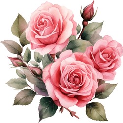 Watercolor Rose Flower Clipart. Watercolour Floral Illustration