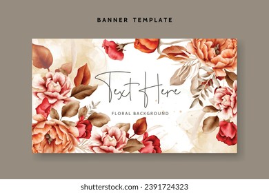 Watercolor  rose flower and dried leaves background template