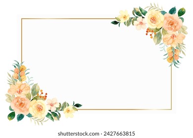 Watercolor rose flower gold frame for wedding, birthday, card, background, invitation, wallpaper, sticker, decoration etc.