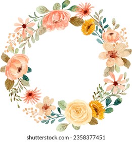 Watercolor rose flower wreath for wedding, birthday, card, background, invitation, wallpaper, sticker, decoration etc.