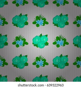 Watercolor rose flowers and green leaves seamless pattern on a gray background. Vector romantic background for web pages, wedding invitations, textile, wallpaper.