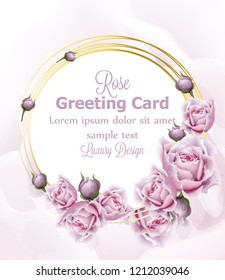 Watercolor rose flowers wreath Vector. Vintage greeting. Delicate floral frame decor bouquets
