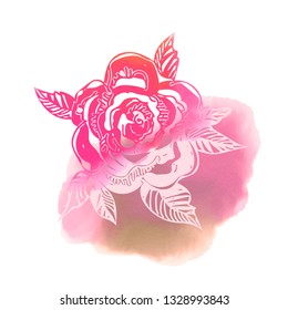 Watercolor Rose. Hand Drawn Illustration.