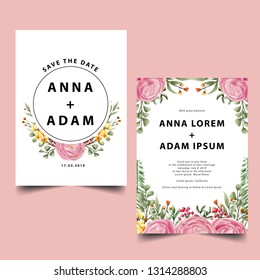 watercolor rose pink wedding invitation