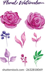 Watercolor rose set, elegant watercolor rose element features a hand-painted style perfect to wedding invitations, greeting cards, logos, branding, packaging, social media