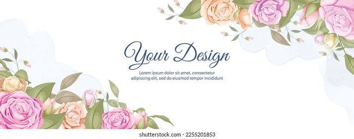 Watercolor rose wedding banner editable Free Vector Image