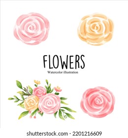 watercolor rose wreath, vector illustration