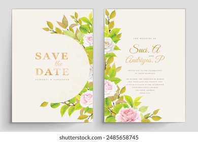 watercolor roses background and frame invitation card design