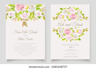 watercolor roses background and frame invitation card design