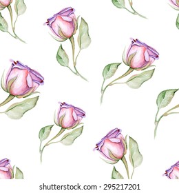 watercolor roses buds seamless pattern. hand-drawn background