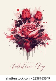 Watercolor roses, can be used as Valentines greeting card, invitation card for wedding, birthday and other holiday and floral background. Vector illustration.