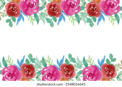 Watercolor roses flower frame border for wedding, birthday, card, background, invitation, wallpaper, sticker, decoration etc.