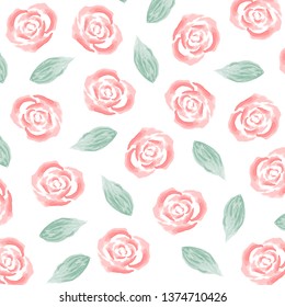 Watercolor roses and leaves pattern. Floral background. Vector illustration.