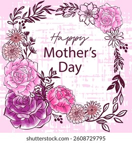 Watercolor Roses Mother's Day Vector Frame Background