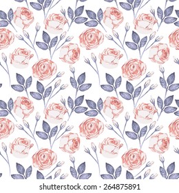 Watercolor roses pattern. Seamless background