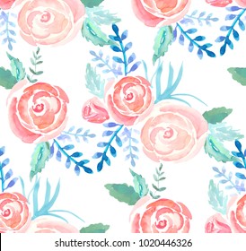 Watercolor roses seamless pattern, vector. Flowers pattern, an element for decoration, gentle background.