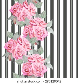 Watercolor roses seamless romantic pattern. Retro, vintage floral background.