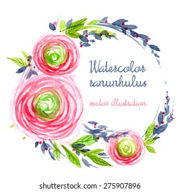 Watercolor roses wreath. Vector illustration.