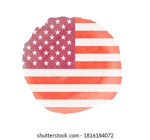 Watercolor round American flag icon.