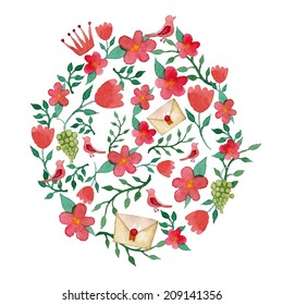 Watercolor round floral background in vector
