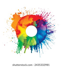 Watercolor round spectrum rainbow colors splash splatter stain brush strokes on white background. Modern aquarelle spot. Trendy bright isolated design on white. Element. Vector watercolor illustration