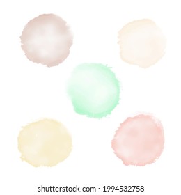Watercolor rounded spots of delicate earth tones set. Design elements for the decoration of postcard business card invitation cover. Stock vector illustration isolated on white background.