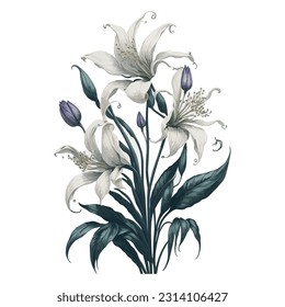 Watercolor Royal Lily Vector: This captivating watercolor artwork beautifully captures the regal elegance of the Royal Lily. Whether used for prints, stationery, or home decor.