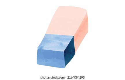 Watercolor rubber eraser hand drawn vector illustration isolated on white background. Rubber eraser clipart. School supply store items, office stationery items. Office equipment, school education item