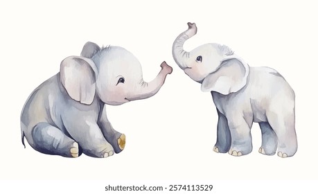 Watercolor Safari Animal Illustrations Elephant. Cute Safari Wildlife Watercolor Paintings Collection