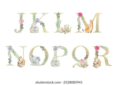 Watercolor safari animals vector letters for invitation card, nursery poster and other.