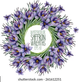 Watercolor saffron wreath. Vector floral frame isolated on white background