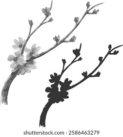 Watercolor Sakura Blossom Pack - Japanese Cherry Tree Pack. Artistic Branch Plum Blossom.