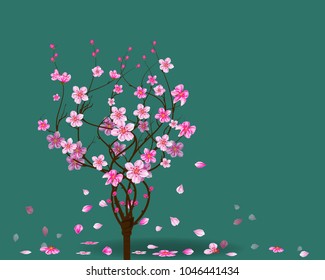 Watercolor sakura frame. Background with blossom cherry tree branches. Hand drawn japanese flowers