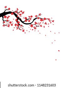 Watercolor sakura frame. Background with blossom cherry tree branches. Hand drawn japanese flowers background