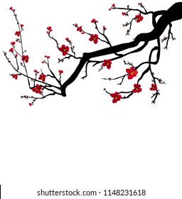 Watercolor sakura frame. Background with blossom cherry tree branches. Hand drawn japanese flowers background