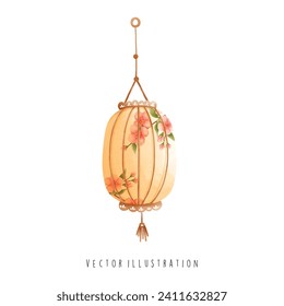 Watercolor of Sakura Paper Lantern.Vector illustration