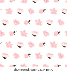 Watercolor sakura seamless pattern white pink flower petal texture background, decorative hand drawing japanese spring cherry blossom bloom illustration, floral fabric template fashion graphic vector