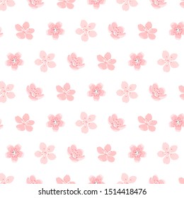 Watercolor sakura seamless pattern white pink flower petal texture background, decorative hand drawing japanese spring cherry blossom bloom illustration, floral fabric template fashion graphic vector