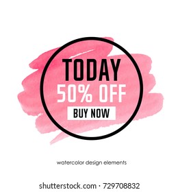 Watercolor sale banner. Buy now.