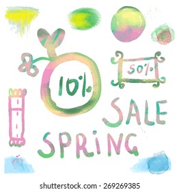Watercolor sale labels set - spring design