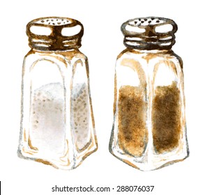 Watercolor Salt And Pepper Shakers. Vector