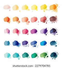 Muestras de acuarela, trazos, paleta. Ilustración de material vectorial eps10. Fondo blanco.