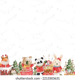 Watercolor Santa Animals Background, Christmas-New Year Illustration Background
