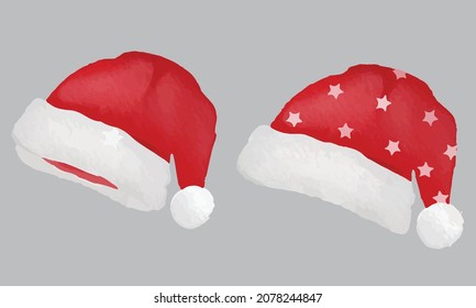 Watercolor Santa Claus Christmas and Winter Red Hat Vector Illustration Template Design.