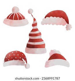 Watercolor Santa hat set illustration Vector