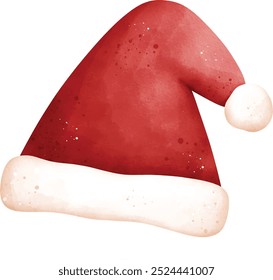 Watercolor Santa Hat Vector Illustration Isolated on White Background