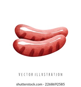 Watercolor of saugsage, breakfast and food. Vector illustration