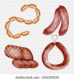 watercolor sausage meat product collection set clip art